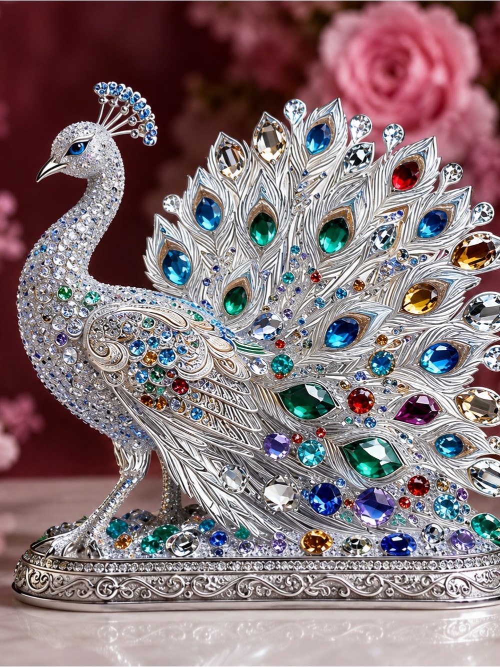 Crystal Peacock Figurine with Multicolor Gem Accents - Picture 4 of 5